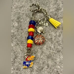 Kansas Jayhawks Beaded Keychain Purse Charm Handmade